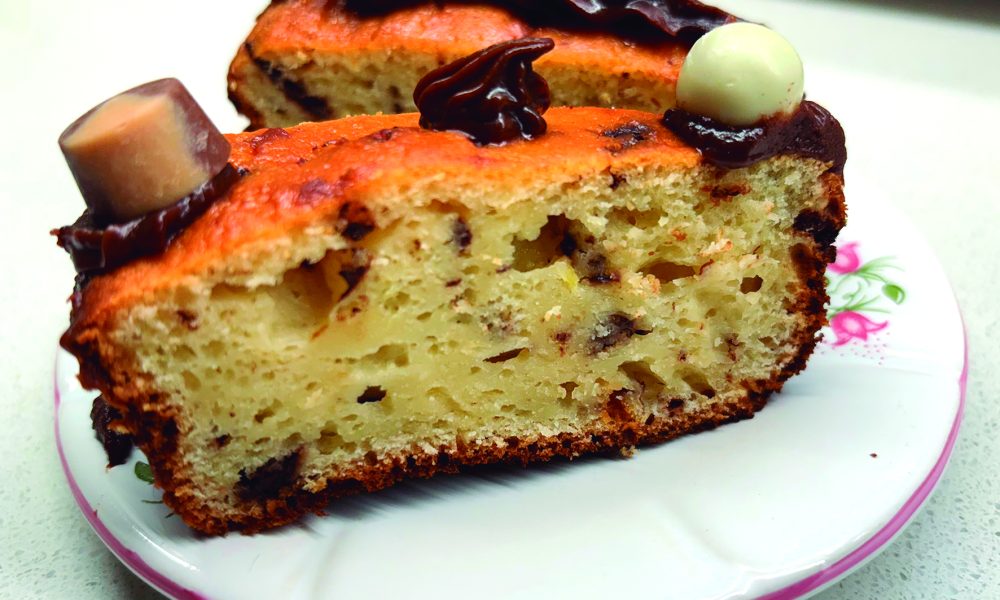 Savarín de manzanas y chocolate