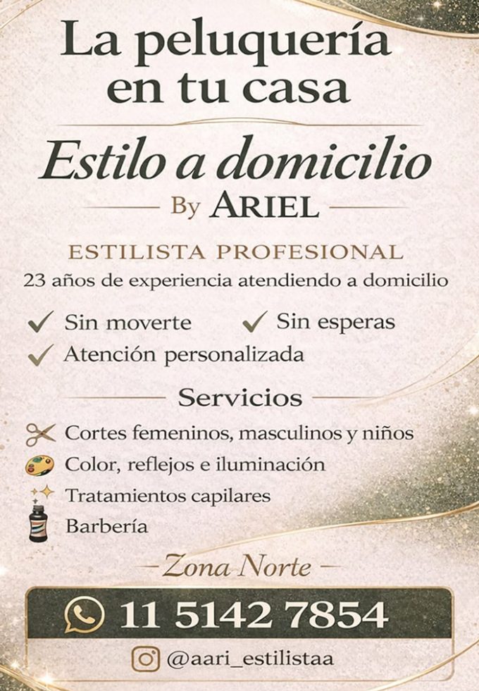PELUQUERÍA PROFESIONAL – A DOMICILIO – ARIEL