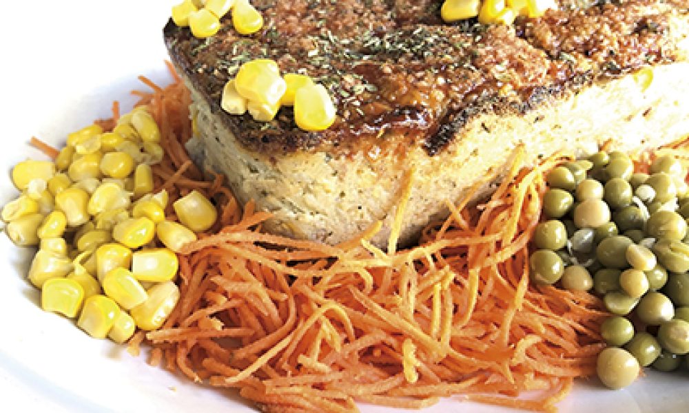 Budín de papas, choclos y jamón