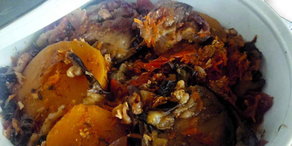 Guiso vegetariano de berenjenas y calabazas
