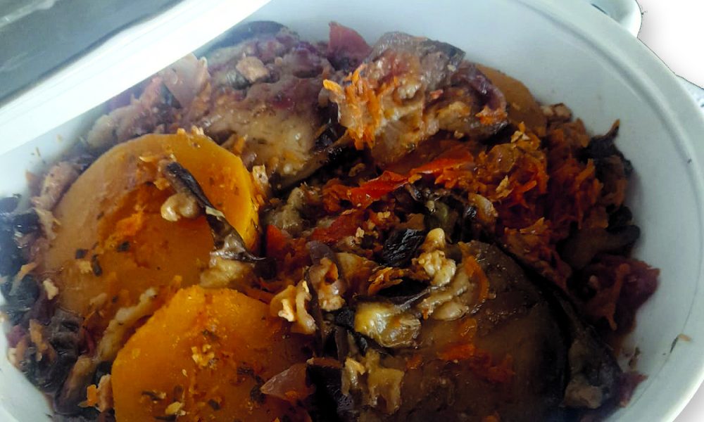 Guiso vegetariano de berenjenas y calabazas