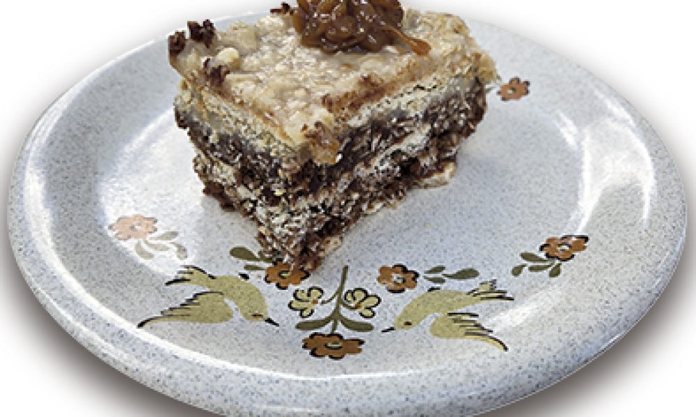 Postre de avena y chocolates blanco y negro