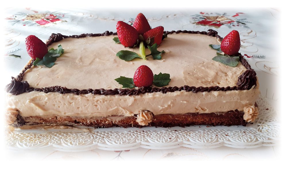 Mousse de chocolate blanco sobre una base de torta de limón